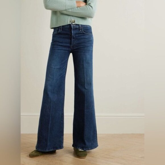 MOTHER Denim - Mother Jeans The Tomcat Roller Sneak High Rise Wide Leg Dark Wash Denim 27